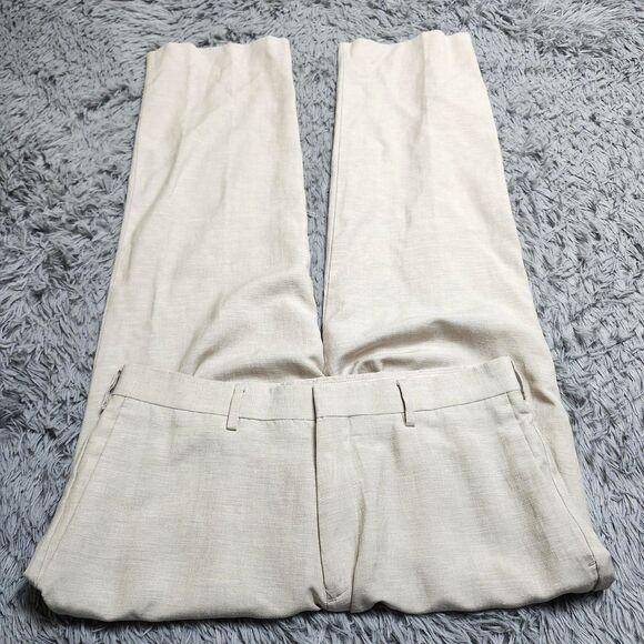 Cubavera Pants Mens 34x30 Beige Linen Blend Dress Flat Front Lightweight Summer - Picture 3 of 10